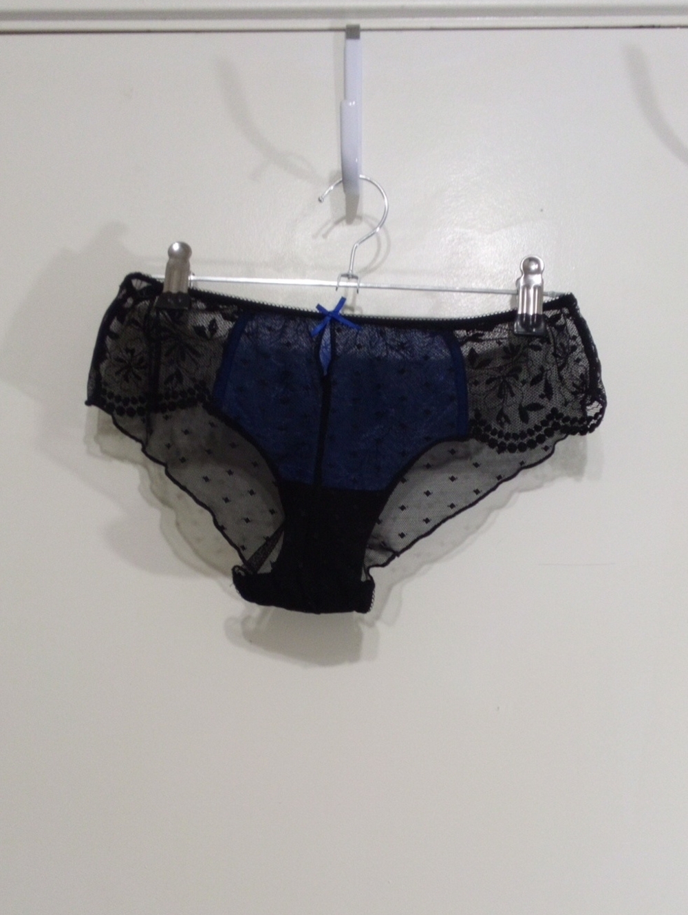 Adore Me Black and Navy Lace Sheer Hipster Panty